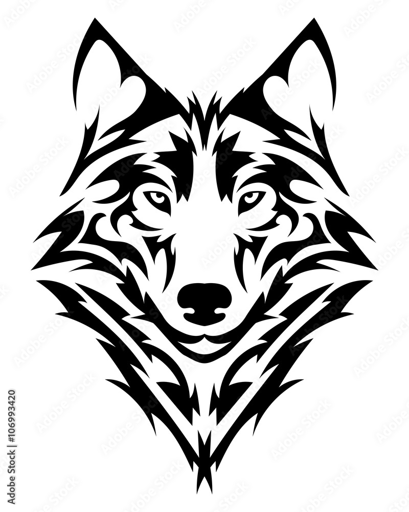 Beautiful wolf tattoo.Vector wolf's head as a design element on isolated background - obrazy, fototapety, plakaty 