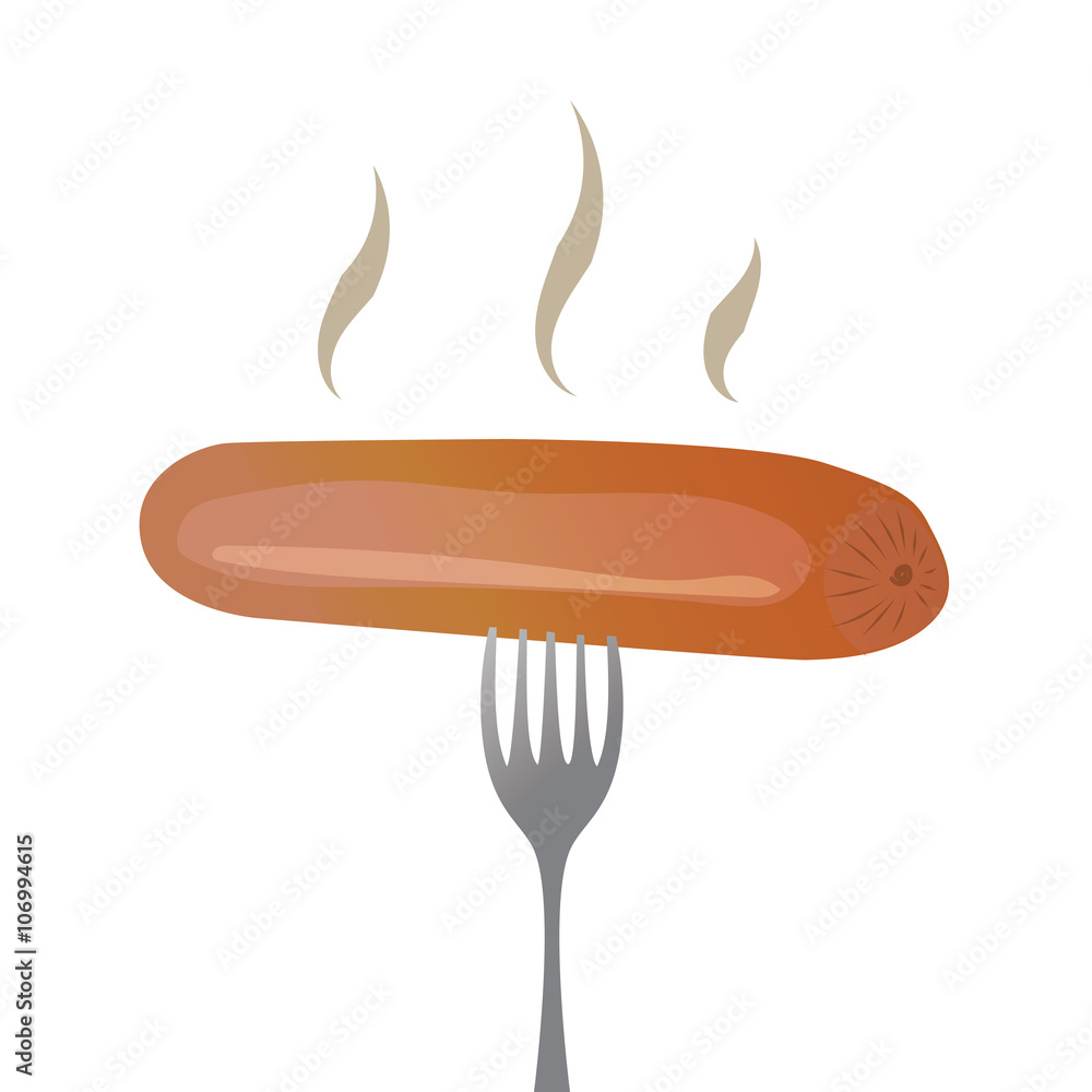Sausage on fork. Vector illustration. Sausage on fork. Vector illustration.