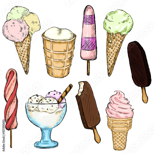 Vector Set of  Different Color Sketch Ice Cream