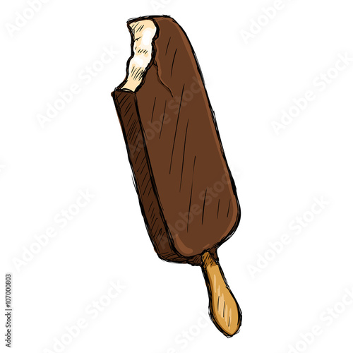 Vector Single Color Sketch Ice Cream with Chocolate Glaze