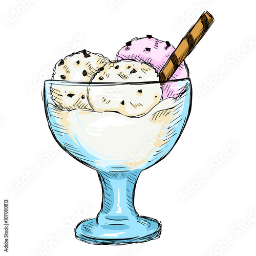 Vector Single Color Sketch Ice Cream Sundae
