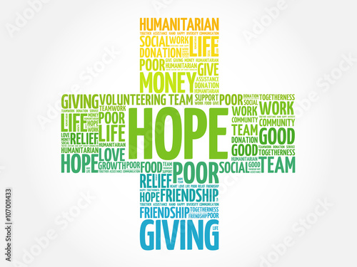 HOPE word cloud collage, cross concept