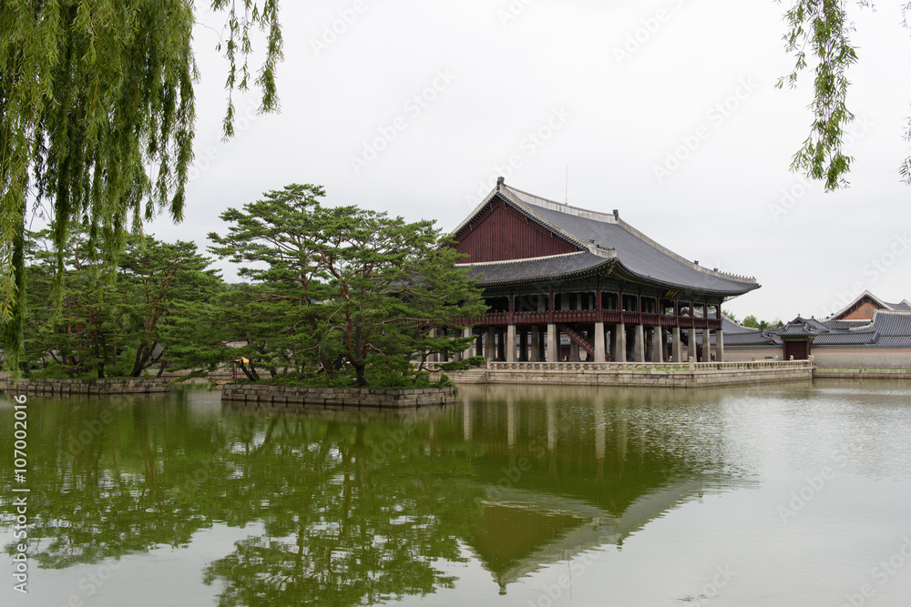 Gardens in Gwanghwamun Seoul Royal Palace. South Korea