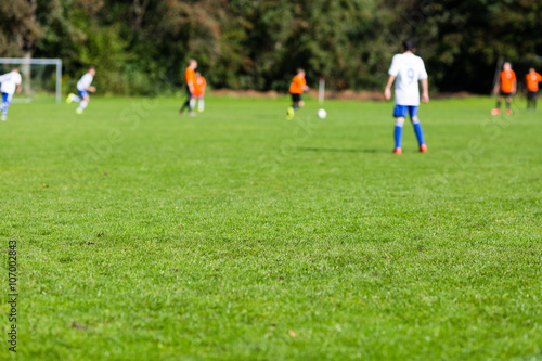 Blurred soccer players on green pitch © Mikkel Bigandt