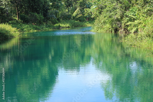 Beauty lake hidden in the nature with blue water;