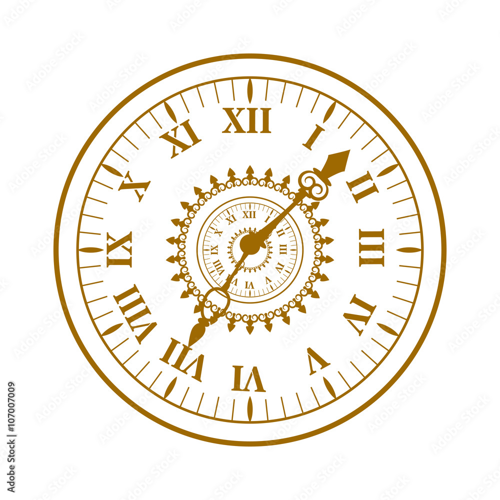 Fototapeta premium Watch face antique clock vector illustration.