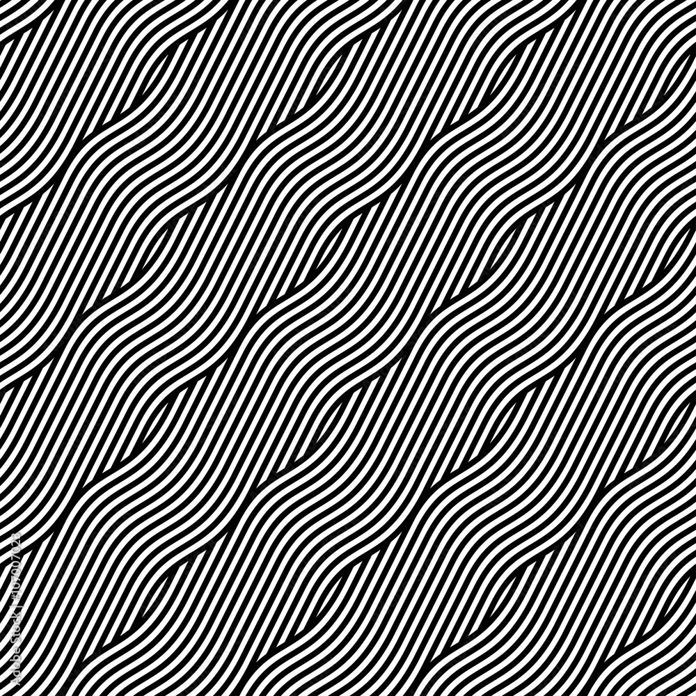 Vector seamless texture. Geometric abstract background. Monochrome repeating pattern of intertwining strands.