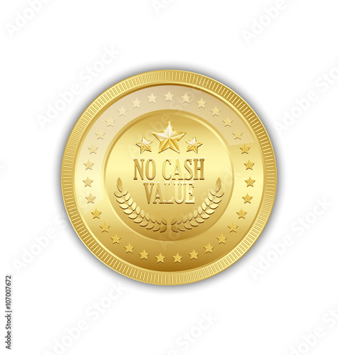 Golden token on white background
