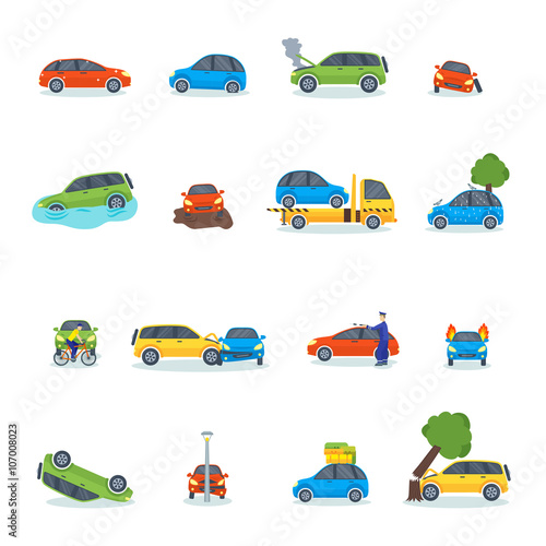 Auto accident involving car crash city street vector illustration. 