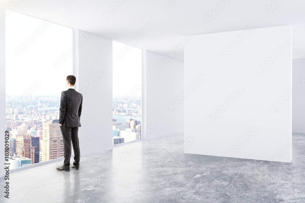 Fototapeta premium Interior with board and businessman