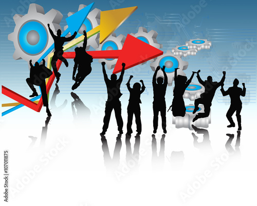 vector image of excited business people.