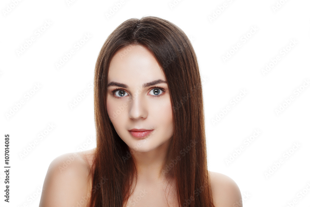 Beauty portrait of pretty girl with natural makeup. Beautiful spa woman touching her face. Perfect fresh skin. Pure beauty model girl. Youth and skin care concept Beauty portrait of pretty girl with natural makeup. Beautiful spa woman touching her face. Perfect fresh skin. Pure beauty model girl. Youth and skin care concept
