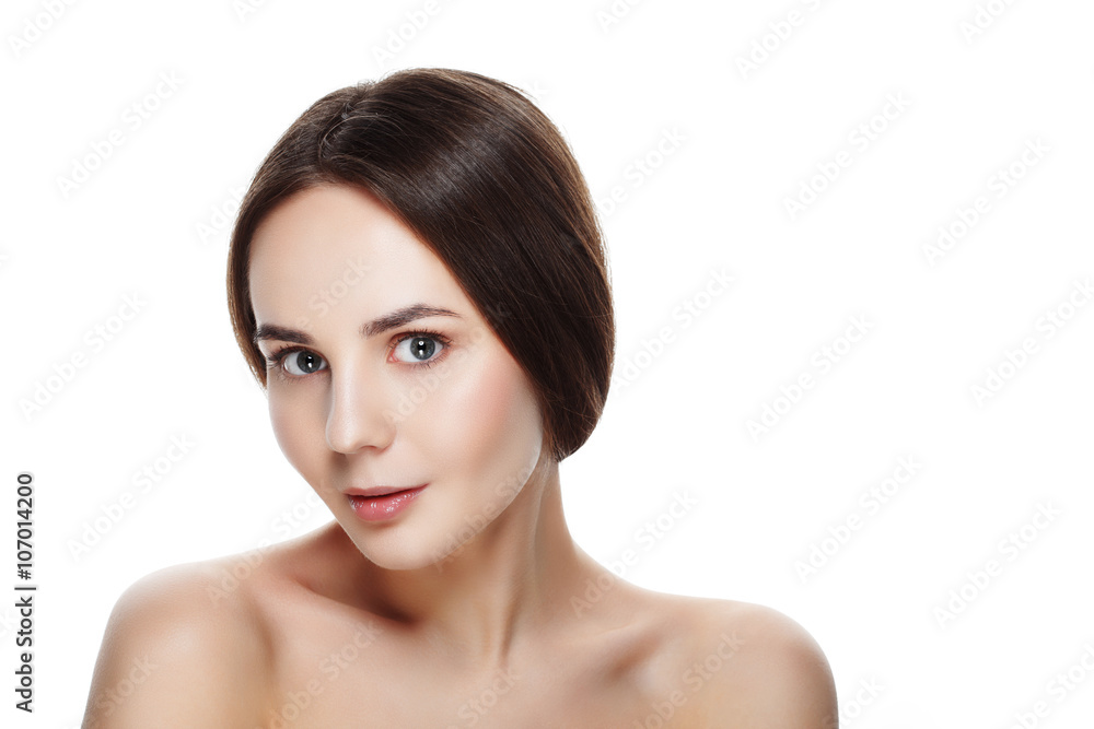 Beauty portrait of pretty girl with natural makeup. Beautiful spa woman touching her face. Perfect fresh skin. Pure beauty model girl. Youth and skin care concept Beauty portrait of pretty girl with natural makeup. Beautiful spa woman touching her face. Perfect fresh skin. Pure beauty model girl. Youth and skin care concept