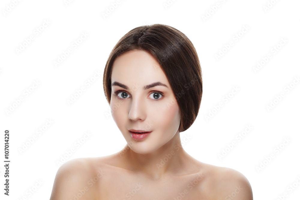 Beauty portrait of pretty girl with natural makeup. Beautiful spa woman touching her face. Perfect fresh skin. Pure beauty model girl. Youth and skin care concept Beauty portrait of pretty girl with natural makeup. Beautiful spa woman touching her face. Perfect fresh skin. Pure beauty model girl. Youth and skin care concept