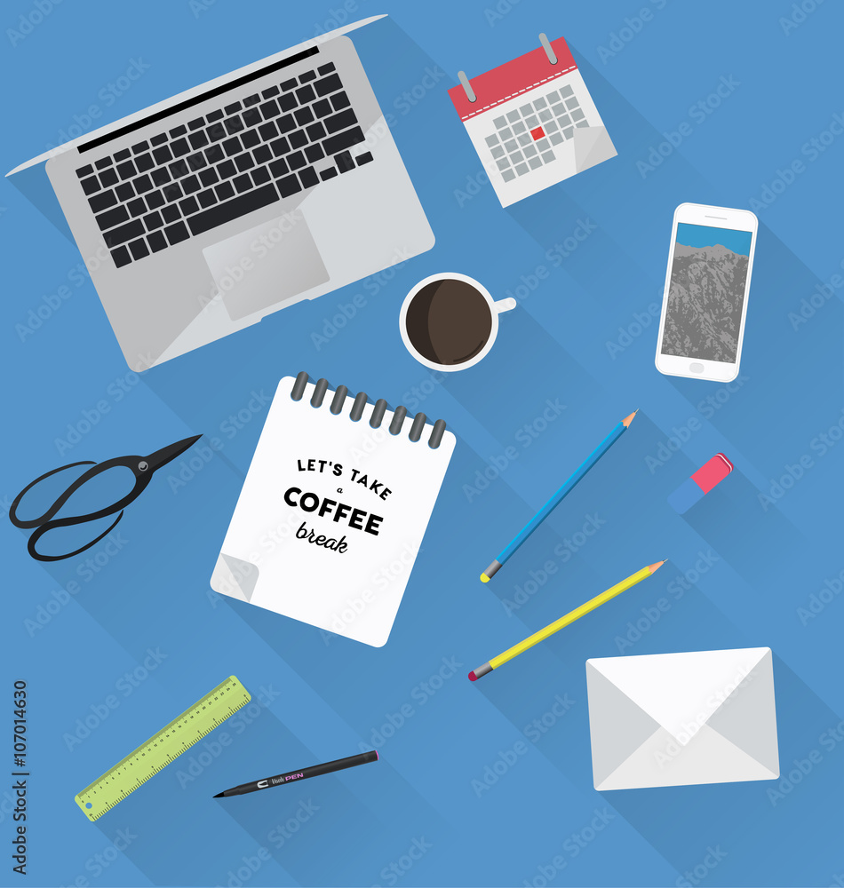 Working place in flat design. Constructor of your own work space Working place in flat design. Constructor of your own work space