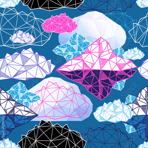 Seamless  pattern with geometric clouds