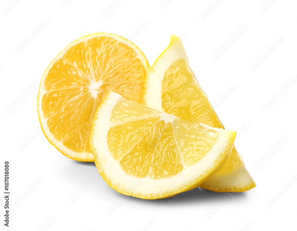 Slices of fresh lemon isolated on white Slices of fresh lemon isolated on white