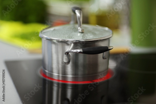 Pan on stove, closeup