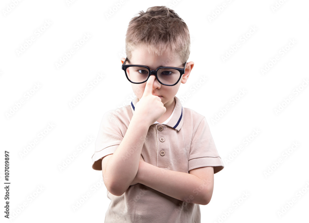 Little educated boy with glasses