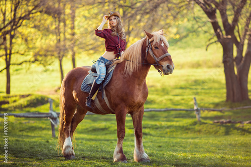 Cowgirl and Horse. Retro Style © Buyanskyy Production