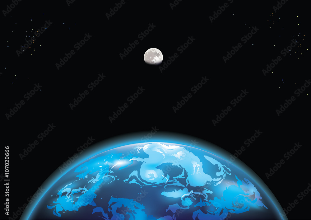 Naklejka premium Earth and moon in space