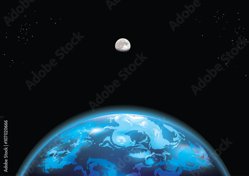 Earth and moon in space