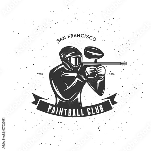 Paintball club emblem. Vector vintage illustration.