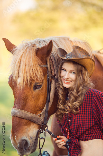 Woman and Horse. Wild West Retro Style