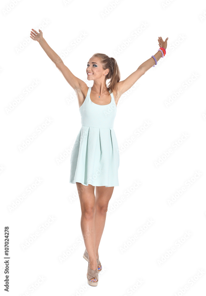 Attractive young woman full length portrait isolated on white background Attractive young woman full length portrait isolated on white background
