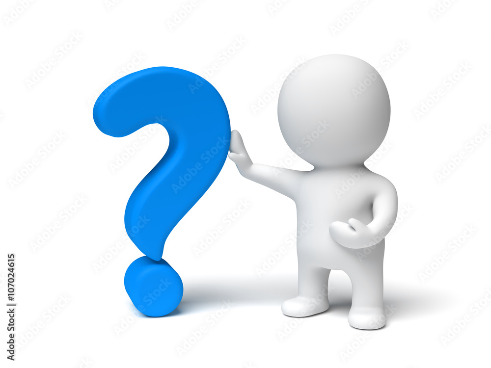 white human 3d character holding a blue question mark in a white scene (3D illustration) white human 3d character holding a blue question mark in a white scene (3D illustration)