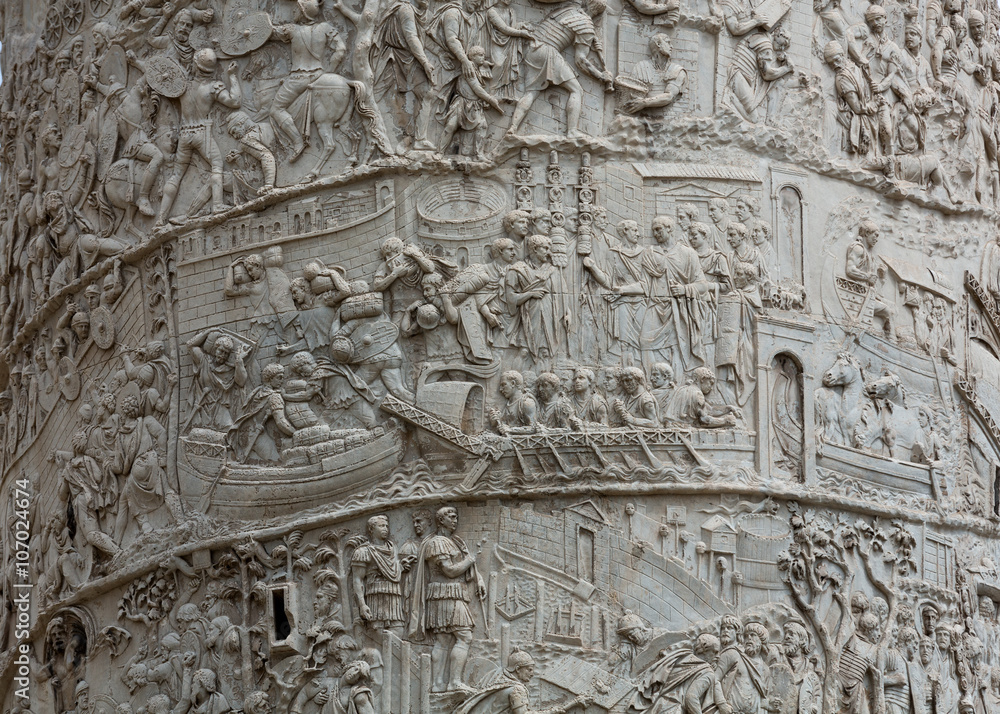 Column of Tajan . Roman triumphal column in Rome, Italy,