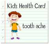Health card with boy having toothache
