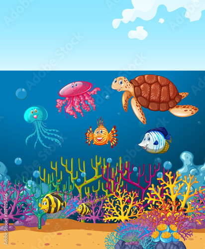 Sea animals swimming under the ocean
