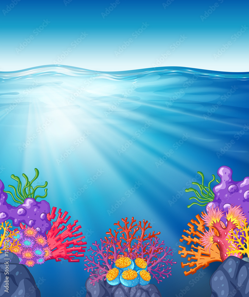 Scene with oean and coral reef underwater Scene with oean and coral reef underwater