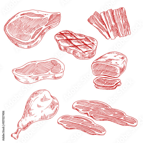 Bacon, beef, pork and chicken meat