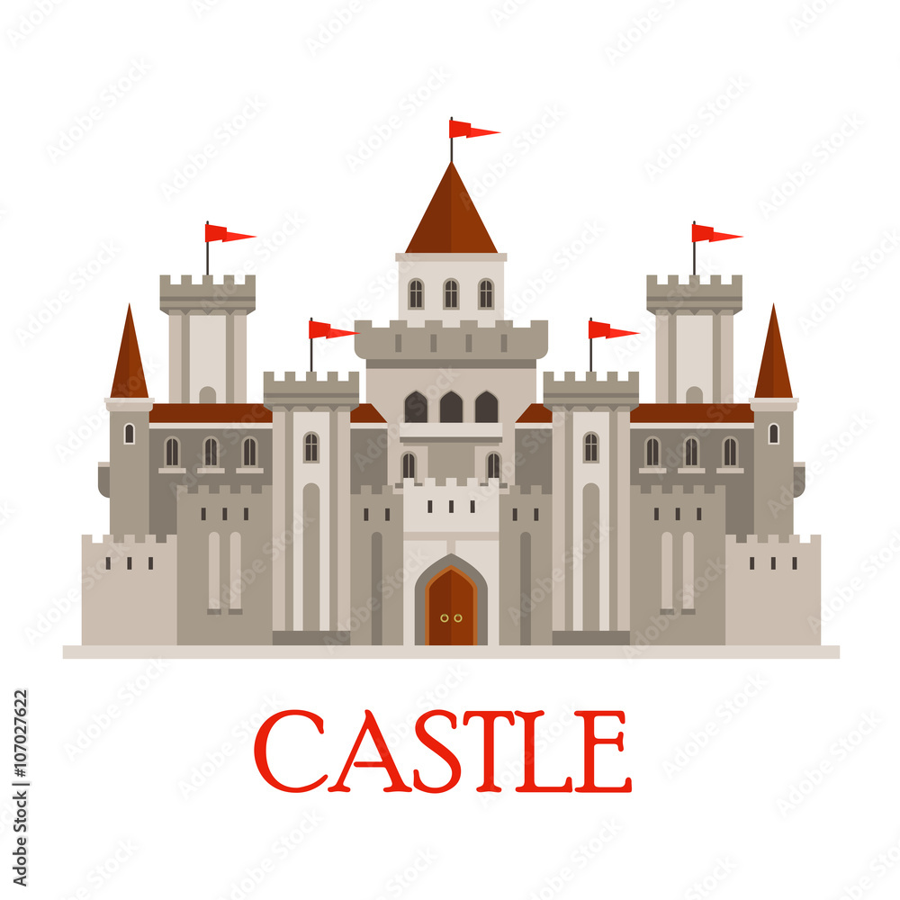 Gray medieval castle with turrets