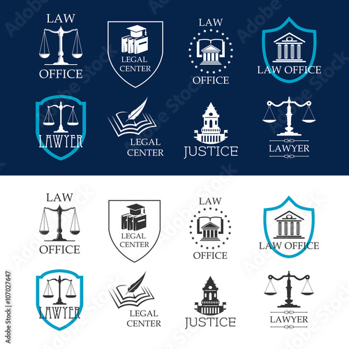 Justice, law office and legal center icons