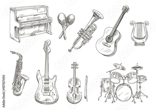 Sletched classic musical instruments set