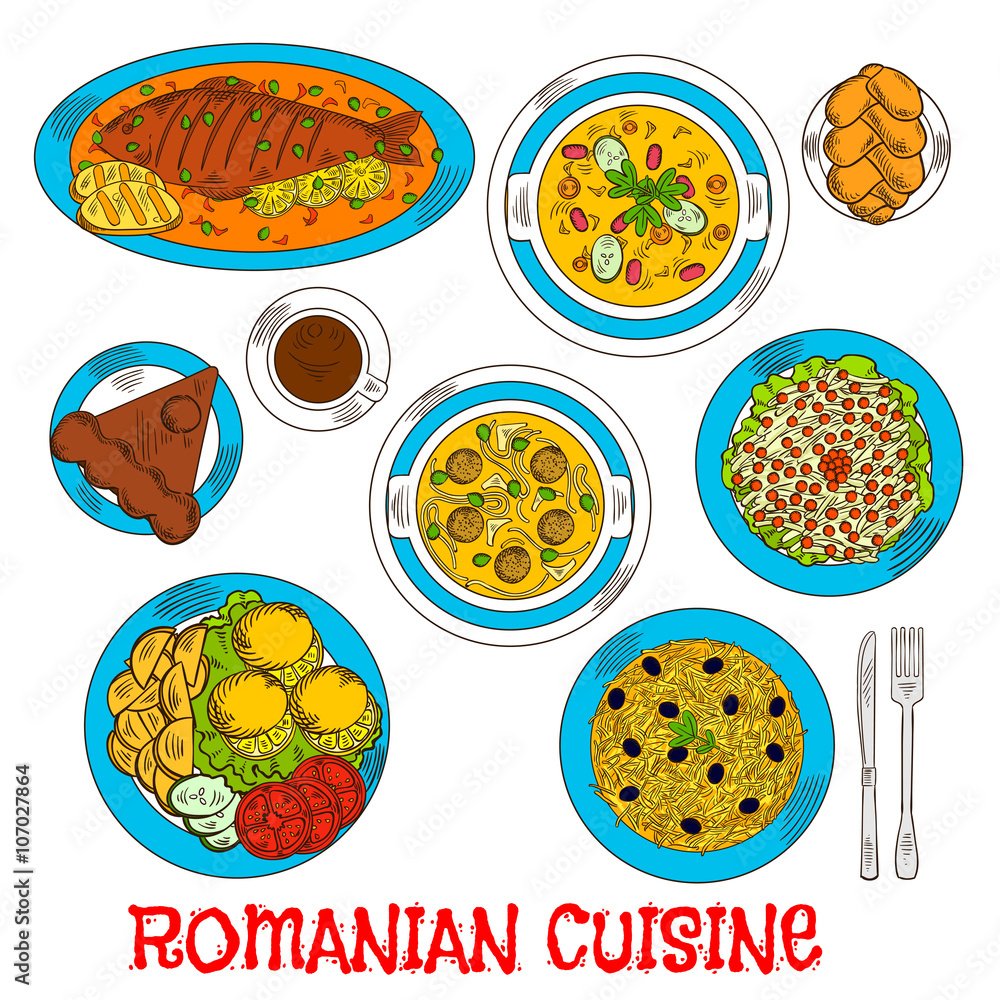 Sketches of romanian cuisine dishes Sketches of romanian cuisine dishes