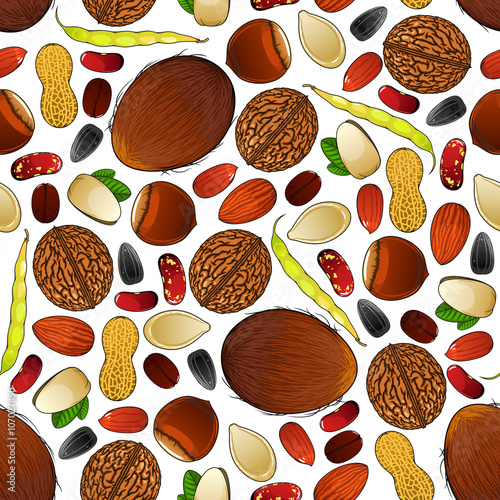 Nuts, seeds and beans seamless pattern