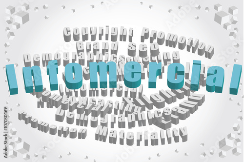 informercial word with words cloud in background.