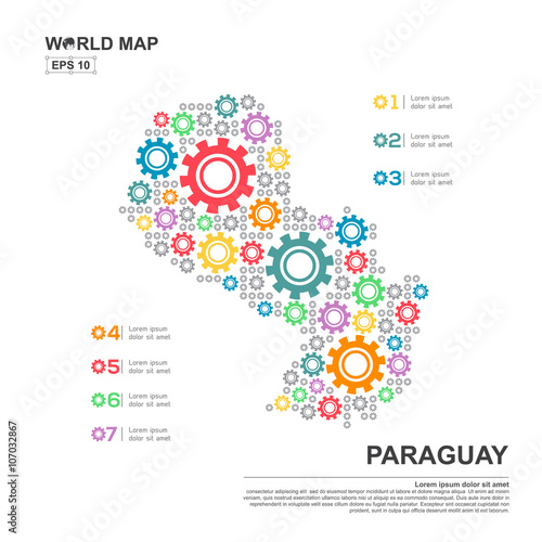 Map Of Paraguay Infographic design template with gear chain