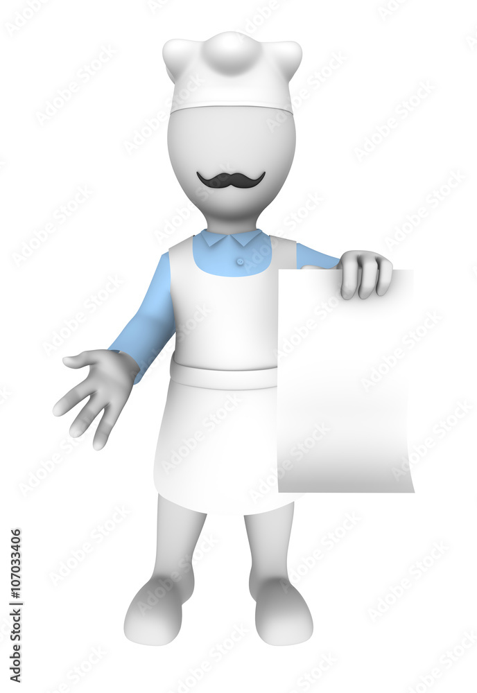 3d cook with blank menu. 