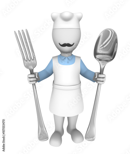 3d cooking chef with fork and spoon