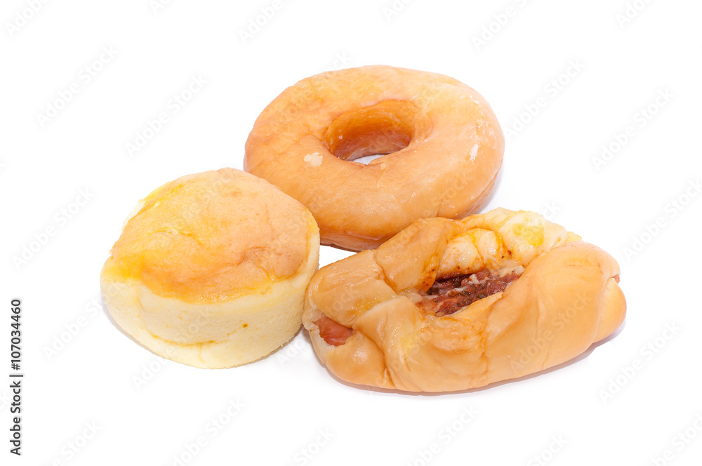 Mamon Filipino Sponge Cake,Glazed donuts and italian sausage piz