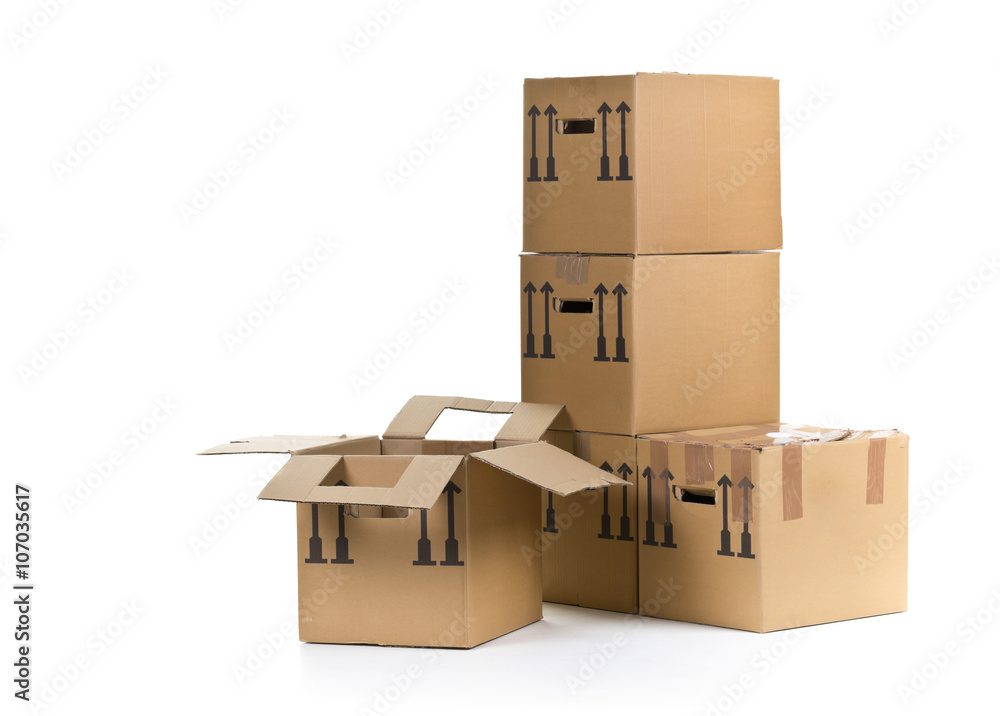 Fototapeta premium Moving carton boxes stack