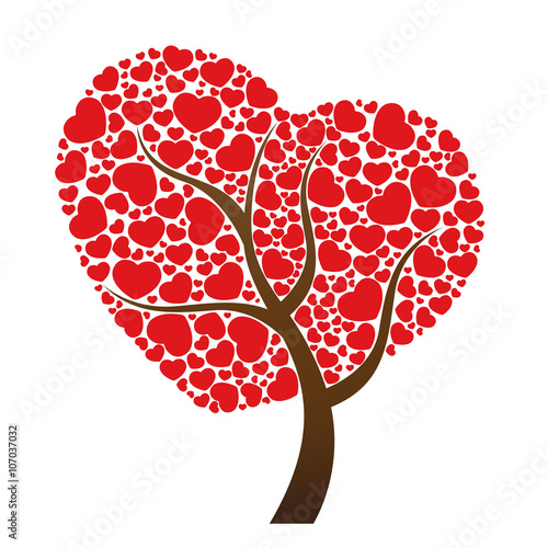 Red heart leaf and tree vector design