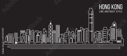 Cityscape Building Line art Vector Illustration design Hong kong city photo