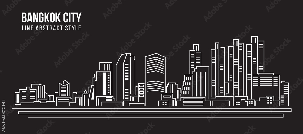 Cityscape Building Line art Illustration design - Bangkok city