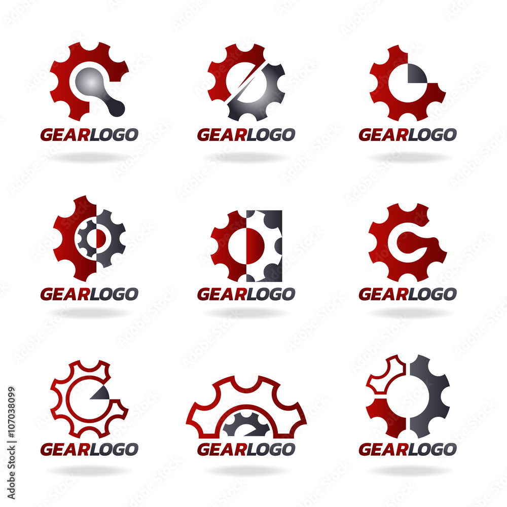 Red and gray Gear icon vector set design